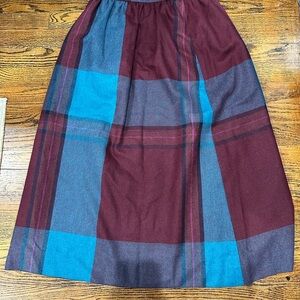 Chic A-Line Plaid Skirt in Burgundy and Blue